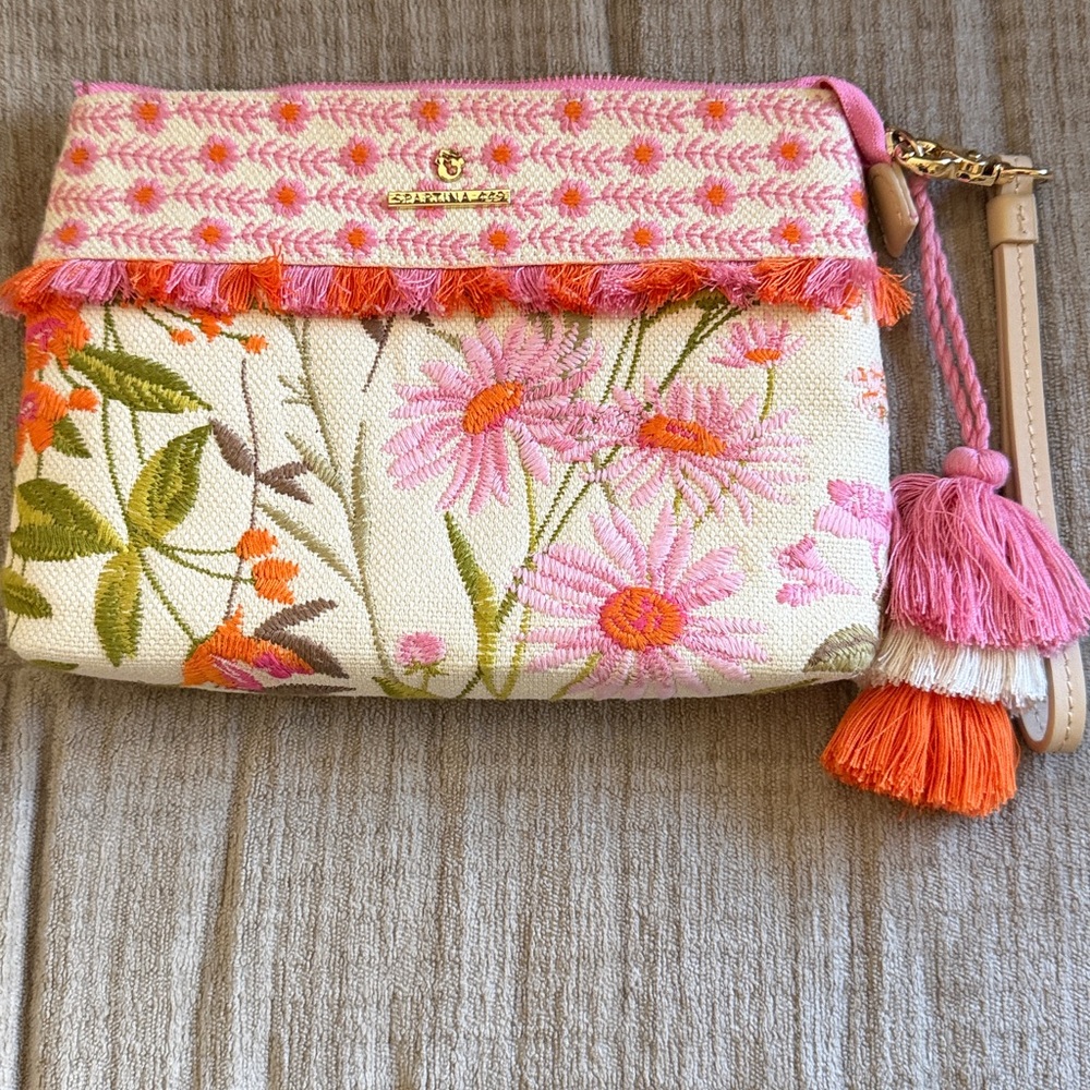 Spartina 449 Marci wristlet embroidered woven blend of cotton &jute leather trim - Picture 9 of 10